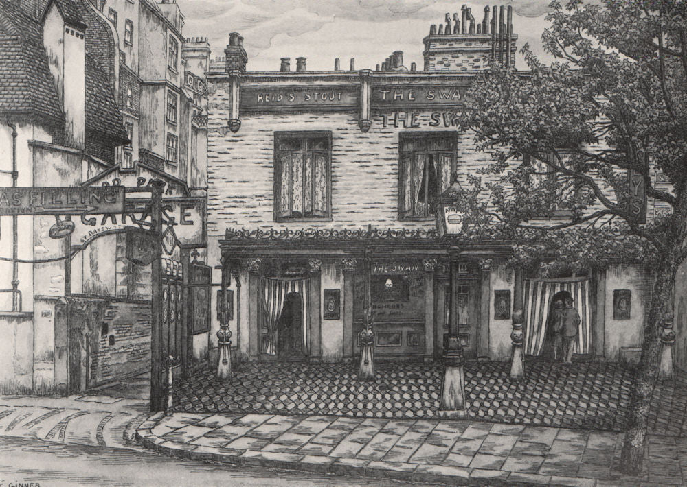 BAYSWATER. The Swan Inn, Bayswater Road, by Charles Ginner 1947 old print